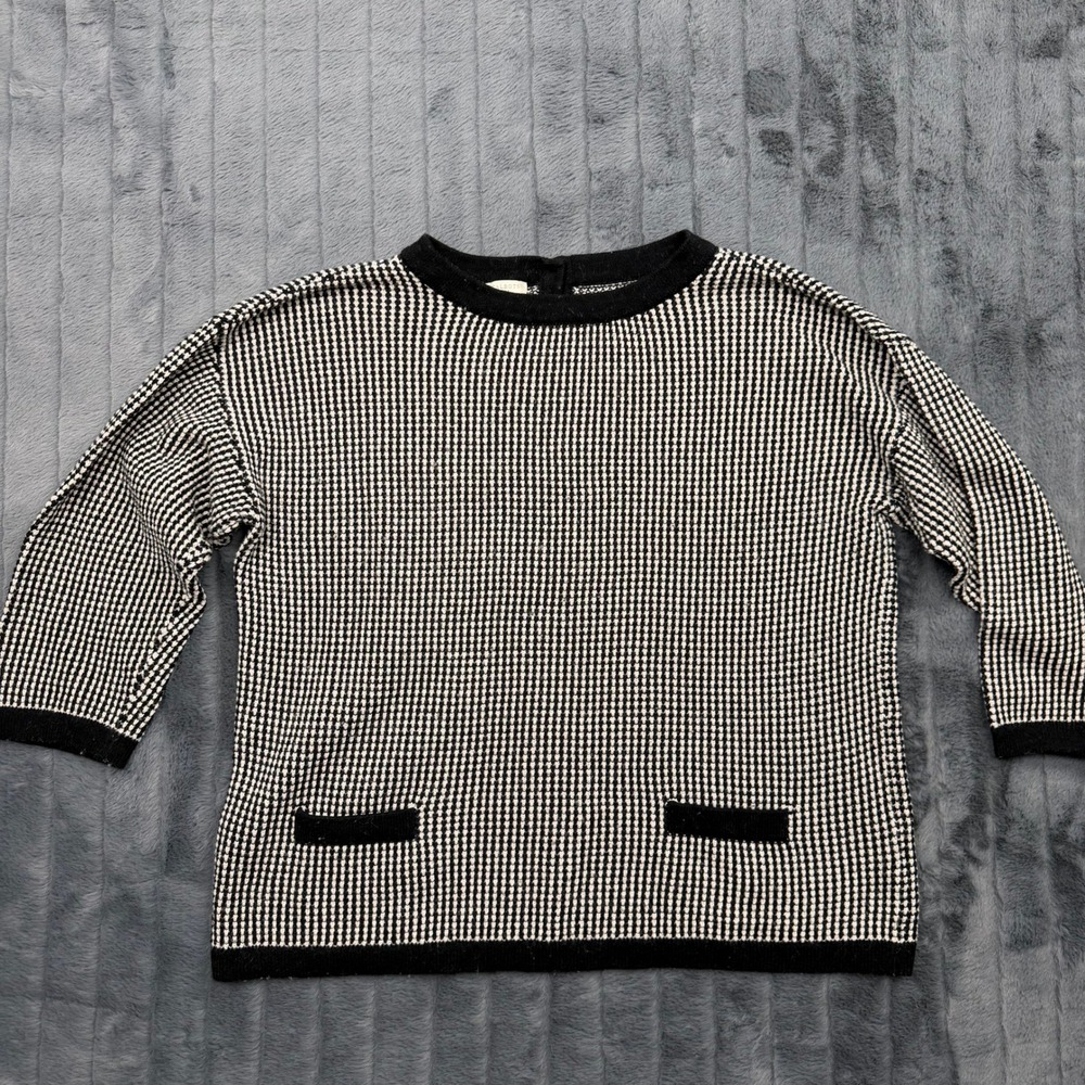 Talbots Womens XL Black White Check Knit Sweater Cotton Wool Blend 10630
